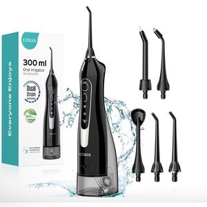COSLUS Water Dental Flosser Teeth Pick: Oral Irrigator 300ML Rechargeable Black